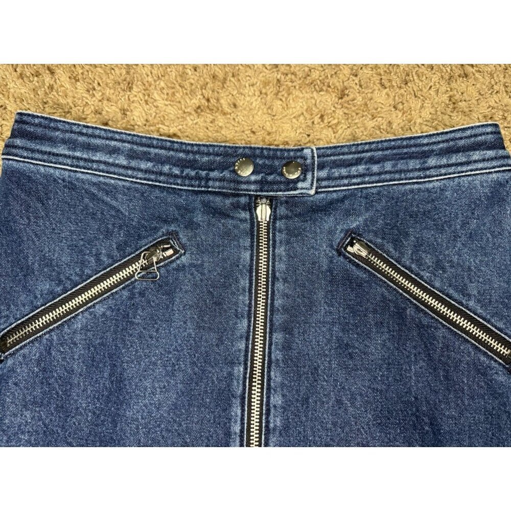 RAG & BONE Racer Denim Mini Skirt Zip Preppy Academia Grunge Gothic Party Sz 27 - Picture 6 of 8